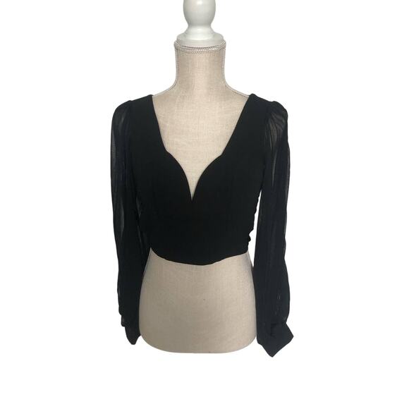 Lulus Tops - Lulus Starting the Party Black Mesh Balloon Sleeve Backless Top - XS